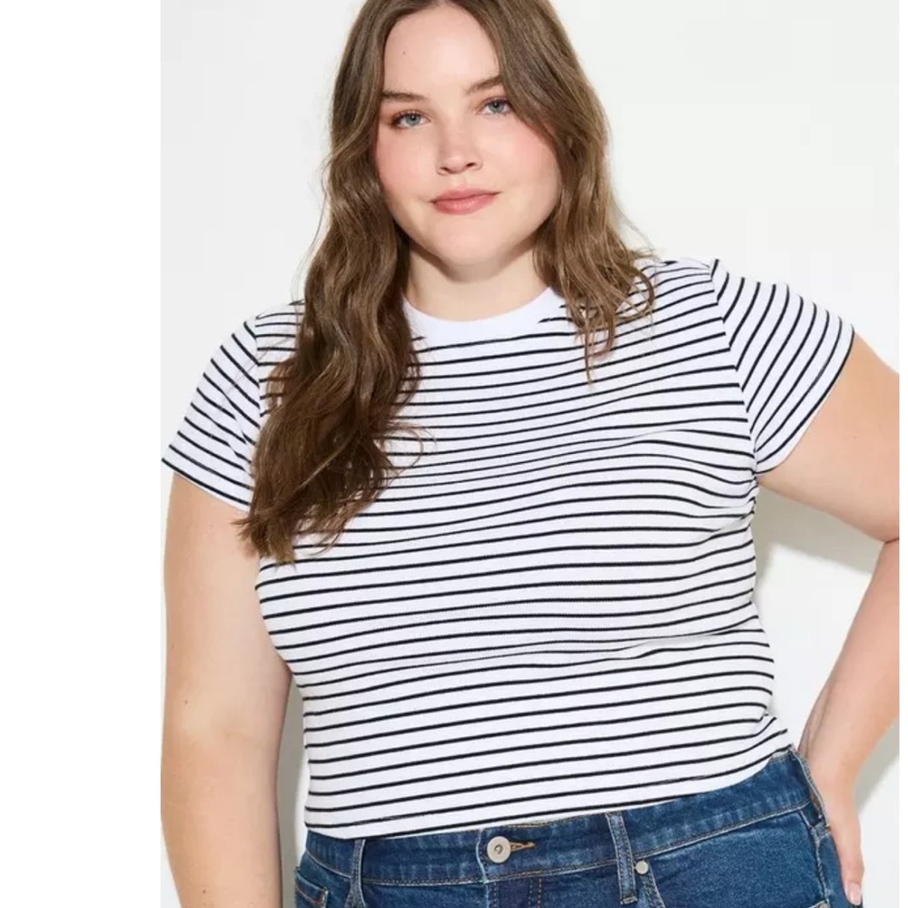 Torrid Black and White Striped Short Sleeve Tee